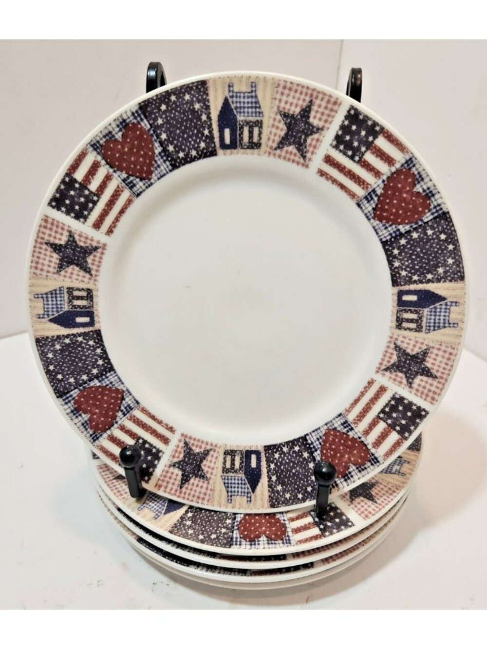 Vtg D.C. Brown American Quilt Bread Dessert Plate Lot of 5 by Oneida 6.25"